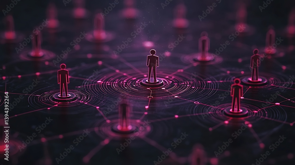 Aufkleber network of humans linked together with lines and glowing circles