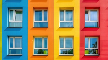 Obraz premium Modern school building with bright colors and wide windows.