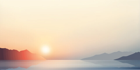 Minimalistic seascape, sea sunset, setting sun, vector illustration