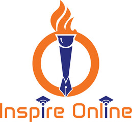 Education logo, fire torch and pen logo, online study logo, Typography Logo with graduation cap