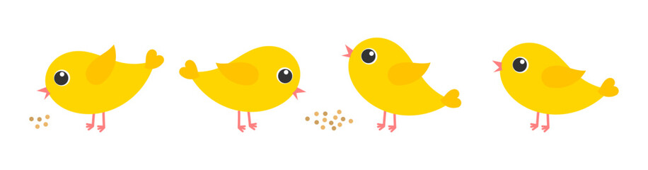 Easter chicks set. Yellow birds in flat design cartoon style. Vector illustration.