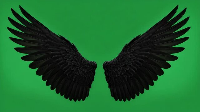 Black Angel Wings on Green Screen
