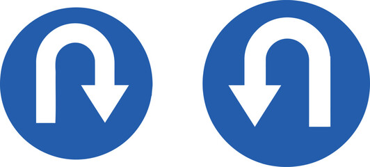 U-Turn Traffic Sign Vector – Blue Circular Road Direction Symbol