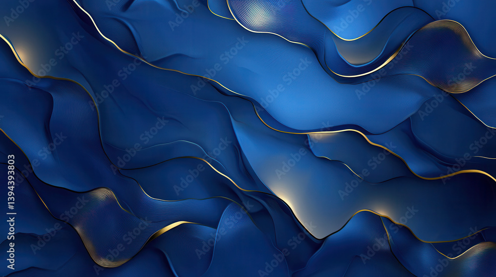 Aufkleber elegant navy blue and gold gradient abstract background with flowing wave like patterns, evoking lux
