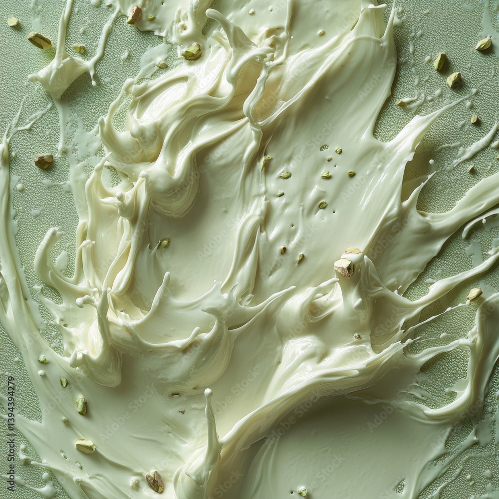 Poster a creamy, textured surface with swirls and splatters, featuring light colors and hints of nuts, crea