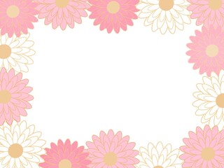ピンクと白の菊花の可愛いフレームイラスト素材