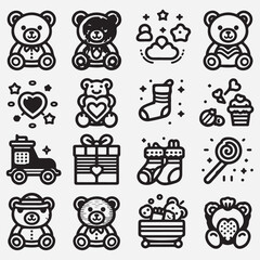 Teddy Bear Icon Set. Editable Stroke. stock illustration