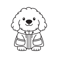 Cute Furry Puppy Little Dog Pet Animal Cartoon Character Wearing Jacket Coat in Line Art Design