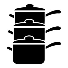 Stack of Pots with Lids and Handles Icon
