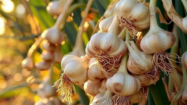 a man harvests garlic on the plot. selective focus