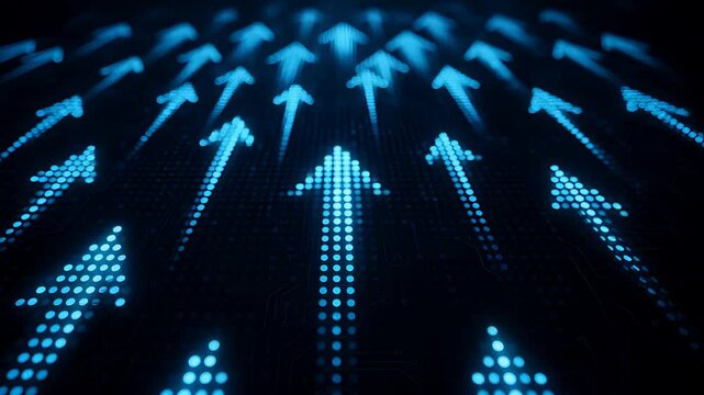 Blue Arrow Icons Forming a Directional Pattern on Dark Digital Background

