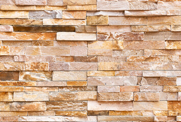 Obraz premium Natural Stone texture background. Beige brown color. Square rectangle shape in horizontal row stripe. Material for architectural decoration, wall cladding panel for facade, hotel, pool villa, resort.