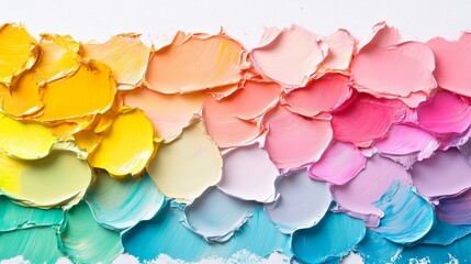 Abstract Texture of Vibrant, Thick Oil Paint Strokes on a White Canvas, Full Frame Background
