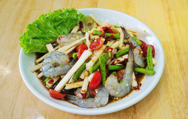 Spicy salad with fresh shrimp, Thai spicy food