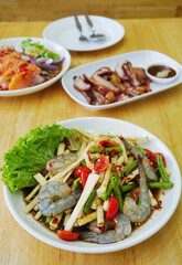 Spicy salad with fresh shrimp, Thai spicy food