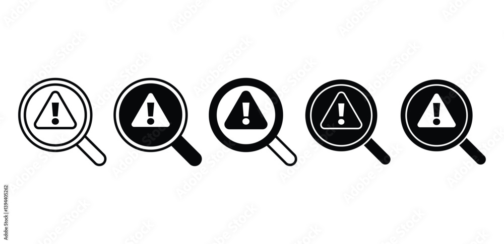 Poster risk search icons magnifying glass with warning triangle vector design