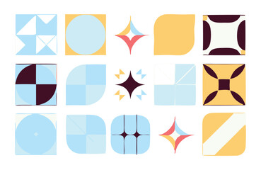 Modern Abstract Geometric Icon Set – Minimalist Symbol Collection with Retro and Futuristic Shapes for Branding, UI Design, and Digital Art Projects.