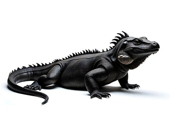 Obraz premium Generative AI Black Iguana Lizard, Isolated on a White Background