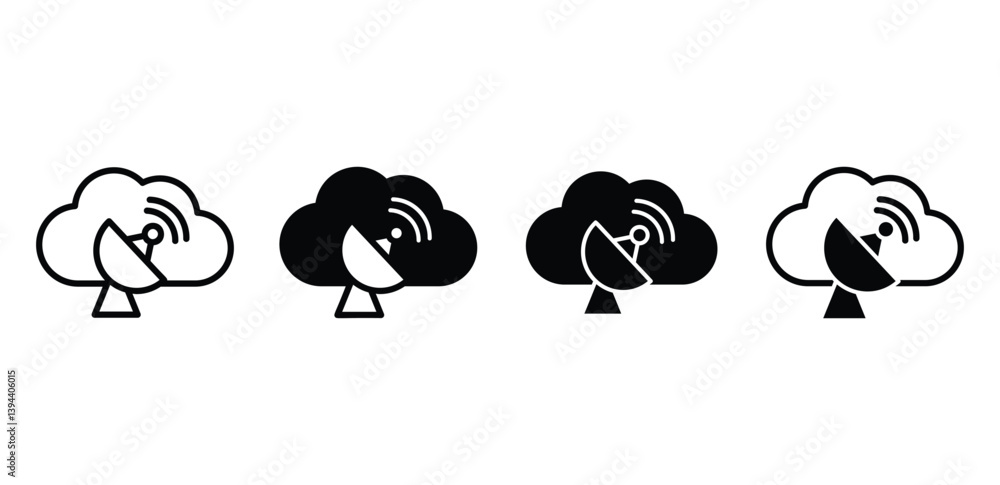 Poster satellite cloud computing icon set black and white color vector design