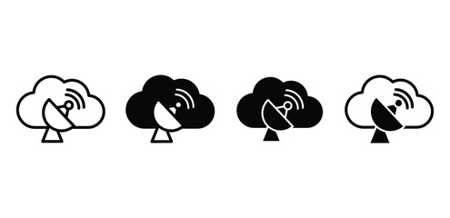 Satellite Cloud Computing Icon Set Black and White Color Vector Design