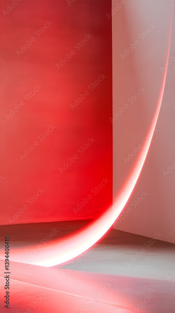 Poster a red illuminated curved structure against a plain background