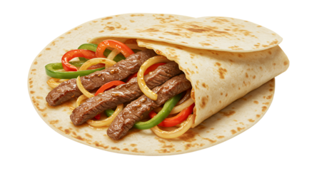 Delicious wrap with grilled meat and fresh vegetables for healthy eating