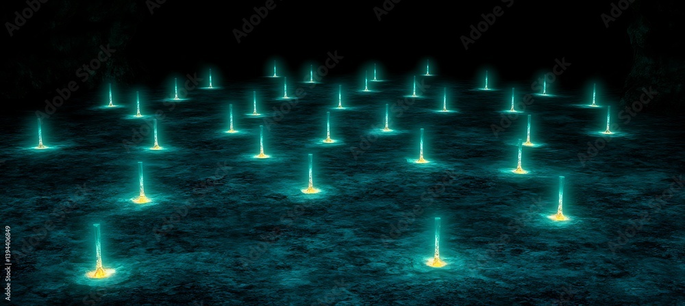 Aufkleber an image depicting multiple glowing pillars in a darkened environment