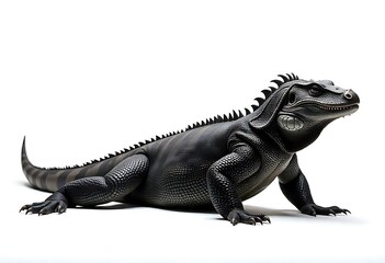 Fototapeta premium Generative AI presents a close up of a striking black Iguana on white