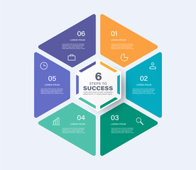 Hexagon vector infographic template with six parts and icons