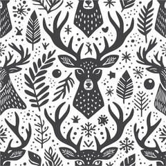 Seamless patterns include birds and black and white flowers