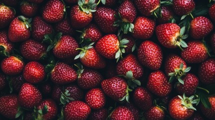 Fresh, Juicy Red Strawberries Background. Close Up of Ripe Berries, Perfect for Summer, Healthy Food