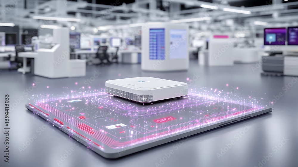 Aufkleber a white device rests on a tablet with digital data around