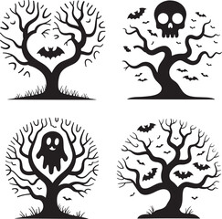 Fototapeta premium Halloween scary tree set silhouette vector illustration isolated On Transparent Background
