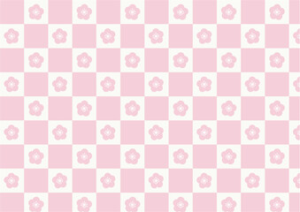 Pink plum blossom flower checkered pattern
