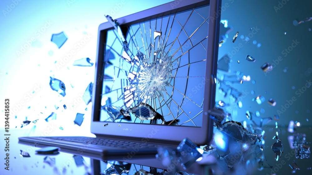 Poster a damaged computer icon illustrating a malfunctioning device.