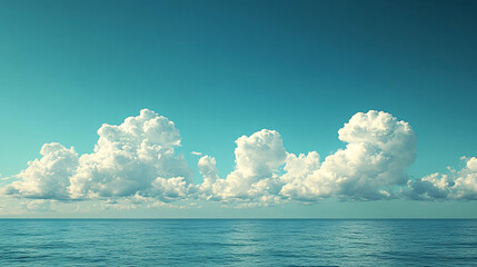 Radiant Skies: A Bright Sun Shining Over Fluffy White Clouds Against a Clear Blue Background