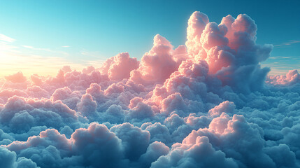Radiant Skies: A Bright Sun Shining Over Fluffy White Clouds Against a Clear Blue Background