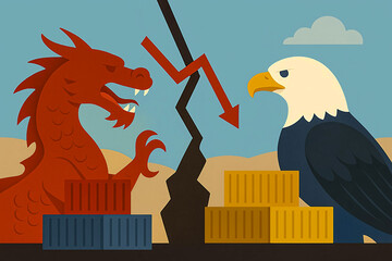 Fototapeta premium Tariff War between China and USA – Flat Minimalist Illustration 