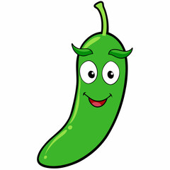 Green Chili Cartoon Illustration on White Background – Fun Vector Art