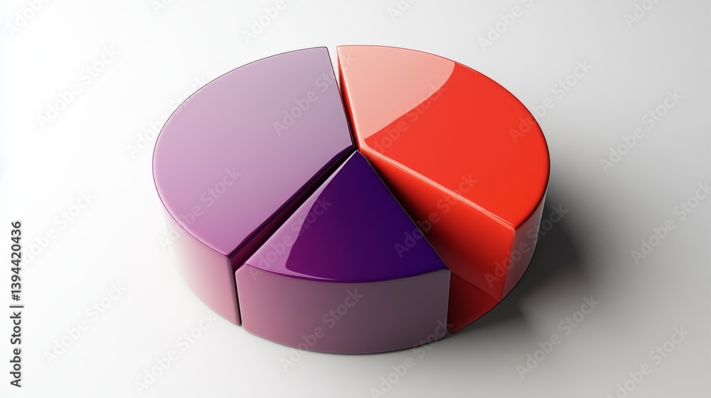 Poster a visually striking d pie chart with segments that appear to float above a sleek surface, representi