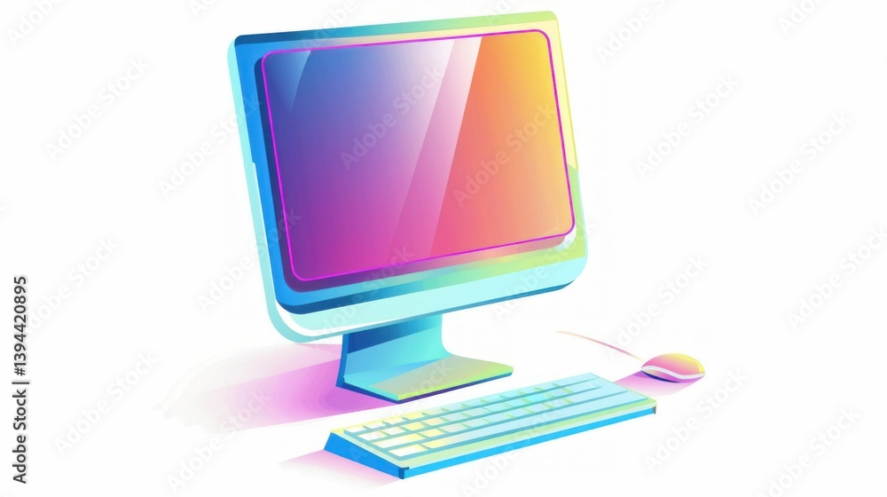 Poster an icon of a computer with multiple colors and a contemporary design.