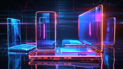 Obraz premium A sleek phone and computer icon design with clear lines.