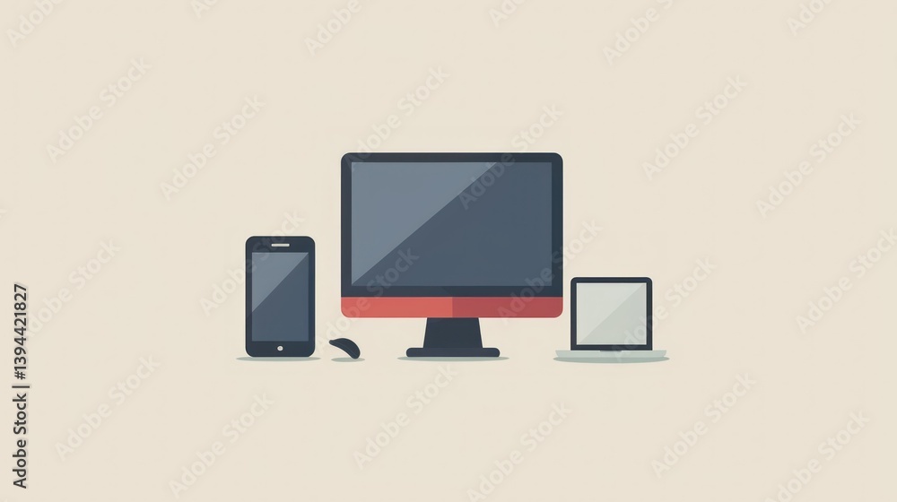 Poster an icon design featuring a mobile phone and a computer in a minimalistic style.