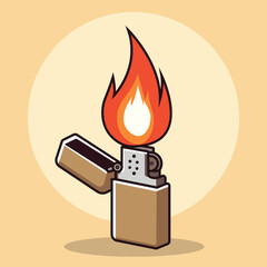 Burning Match Lighter Cartoon Vector Icon Illustration. Object Nature Icon Concept Isolated Premium Vector. Flat Cartoon Style