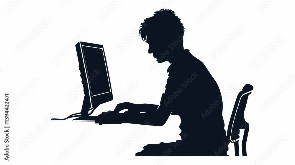 Poster a simple illustration of a person using a computer icon.