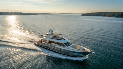 Naklejka premium Scenic view of Lake Louise in Banff National Park with mountains, snow, and a boat reflecting on the clear water surrounded by forests and clouds in the summer