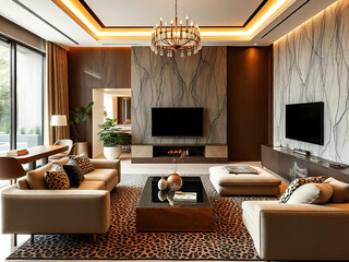 modern luxury villa apartment interior leopard color
