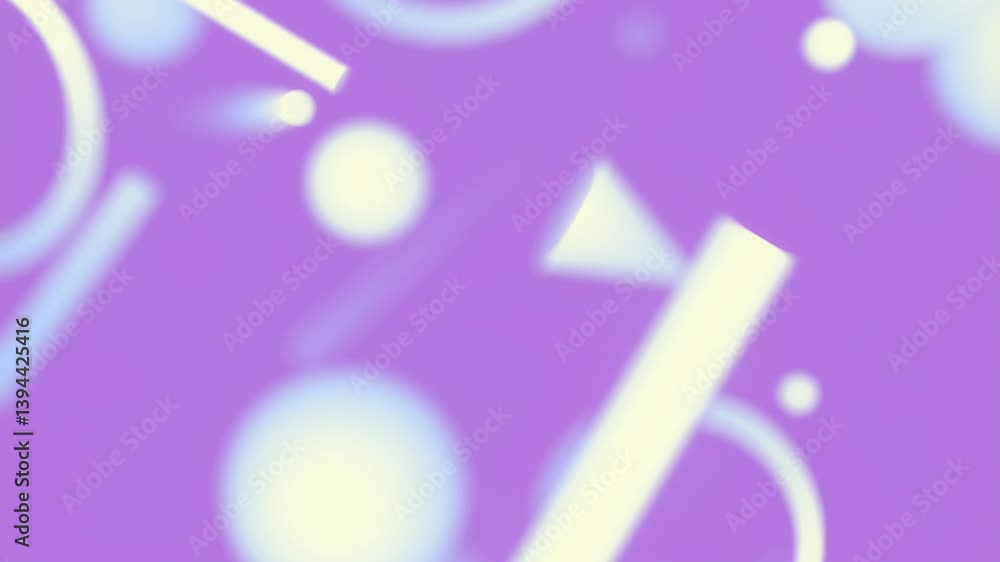Fototapete Digital animation of geometric bodies floating in purple space, slowly emerging from the depths. Abstract minimalism with a play of volume and optical effects. 3d rendering 4K