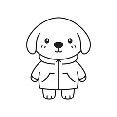 Cute Puppy Little Dog Pet Animal Cartoon Character Wearing Jacket Coat in Line Art Design