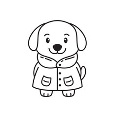 Cute Puppy Little Dog Pet Animal Cartoon Character Wearing Jacket Coat in Line Art Design